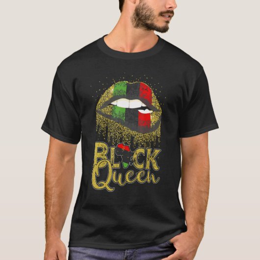 Black Queen Lips Red Green African American Flag T-shirt (Voorkant)