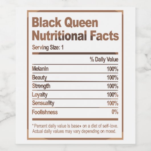 Black Queen Nutritional Facts Melanin Women Wijn Etiket (Enkel label)