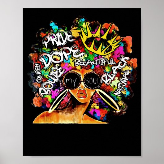 Black Queen Retro Afro Words Melanin Dope Poster (Voorkant)