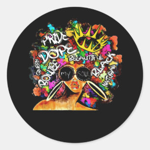 Black Queen Retro Afro Words Melanin Dope Ronde Sticker