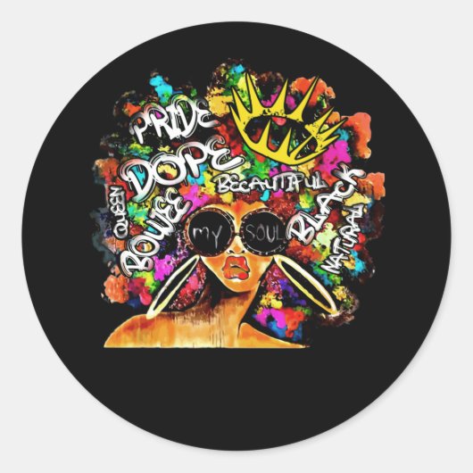 Black Queen Retro Afro Words Melanin Dope Ronde Sticker (Voorkant)