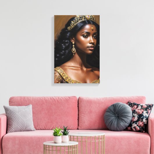 Black Queen Wearing Tiara Portrait Canvas Afdruk (Insitu (Woonkamer))