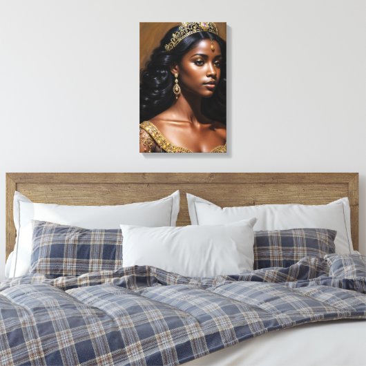 Black Queen Wearing Tiara Portrait Canvas Afdruk (Insitu (Slaapkamer))