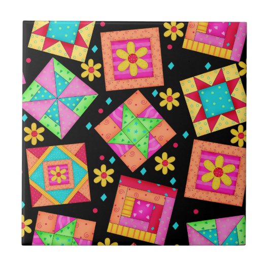 Black Quilt Art-keramische Tegel Tegeltje (Voorkant)