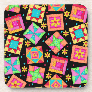 Black Quilt Block Art Cork Onderzetter