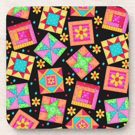 Black Quilt Block Art Cork Onderzetter (Voorkant)