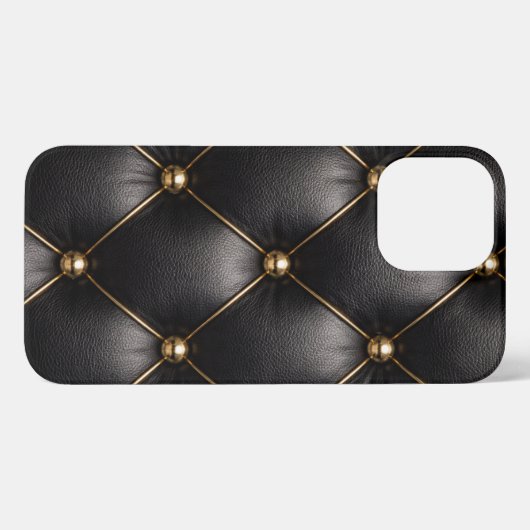 Black Quilted Leather & Gold Studs Phone Case iPhone Hoesje (Achterkant horizontaal)