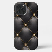 Black Quilted Leather & Gold Studs Phone Case iPhone Hoesje (Achterkant)