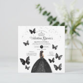 Black Quinceañera 15 Anos Buttefly Silver Glitter Kaart (Staand voorkant)