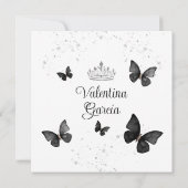 Black Quinceañera 15 Anos Buttefly Silver Glitter Kaart (Achterkant)