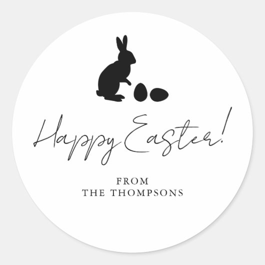 Black Rabbit And Eggs Silhouette Happy Easter Ronde Sticker (Voorkant)