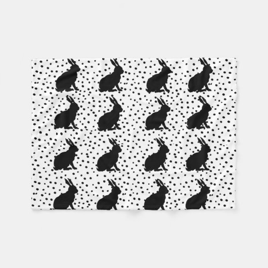 Black Rabbit Silhouette Easter Bunny Fleece Deken (Voorkant (Horizontaal))