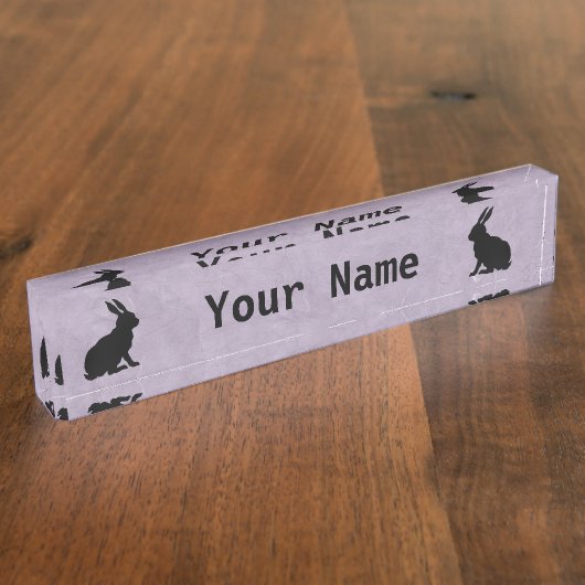 Black Rabbit Silhouette Easter Bunny Naambordje (Zijkant)