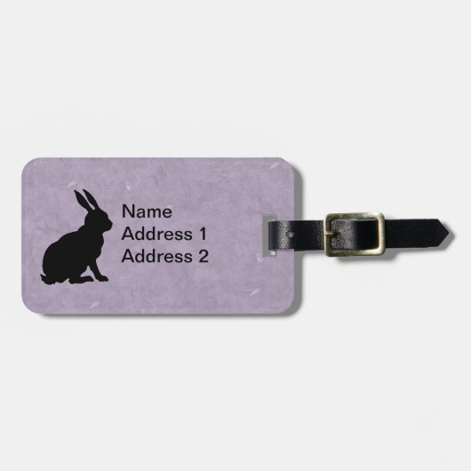 Black Rabbit Silhouette Easter Bunny Paars Bagagelabel (Voorkant horizontaal)