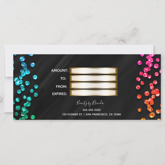 Black Rainbow Confetti Stippen Cadeaubon (Achterkant)