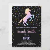 Black Rainbow Eenhoorn Verjaardag Uitnodigingen (Voorkant)