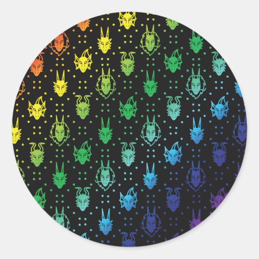 Black Rainbow Fantasy Dragon Dot Pattern Ronde Sticker (Voorkant)