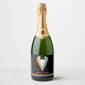 Black Rainbow Gepersonaliseerde Groomsmen Gay Prid Sparkling Wijnetiket (Voorkant)