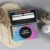 Black & Rainbow Glitter Glam Haarsalon Afsprakenkaartje