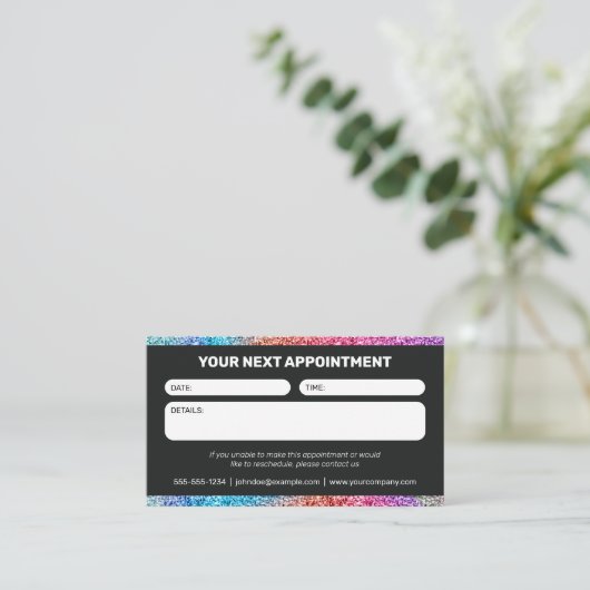Black & Rainbow Glitter Glam Haarsalon Afsprakenkaartje (Staand voorkant)