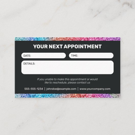 Black & Rainbow Glitter Glam Haarsalon Afsprakenkaartje (Voorkant)