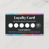 Black & Rainbow Glitter Glam Hair Stylist Klantenkaartje (Voorkant)