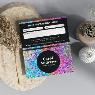 Black & Rainbow Glitter Glam Kapsalon Afsprakenkaartje