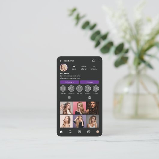 Black & Rainbow Glitter Instagram Kapper Visitekaartje (Staand voorkant)