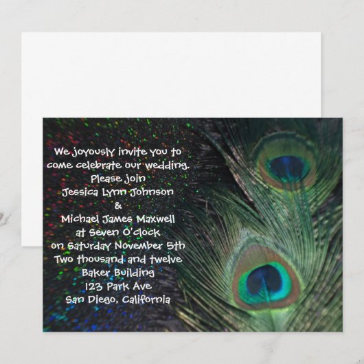 Black Rainbow Peacock Wedding Kaart (Voorkant / Achterkant)