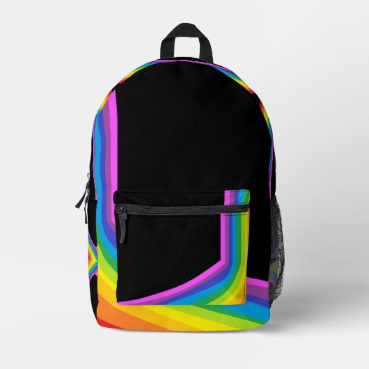Black Rainbow Print Backpack Colorful Knapsack Bedrukte Rugzak (Voorkant)