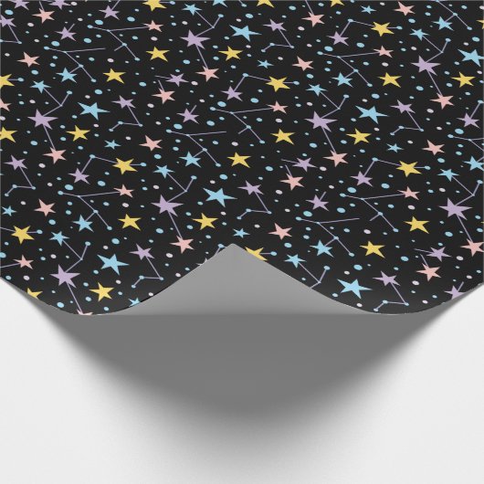 Black & Rainbow Stars Night Sky Constellations Cadeaupapier (Hoek)