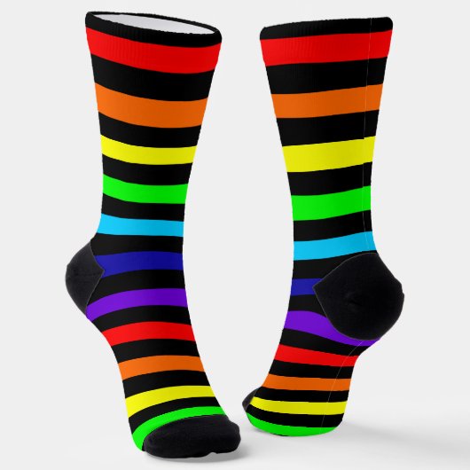 Black Rainbow Stripes Crew Socks Sokken (Gebogen)