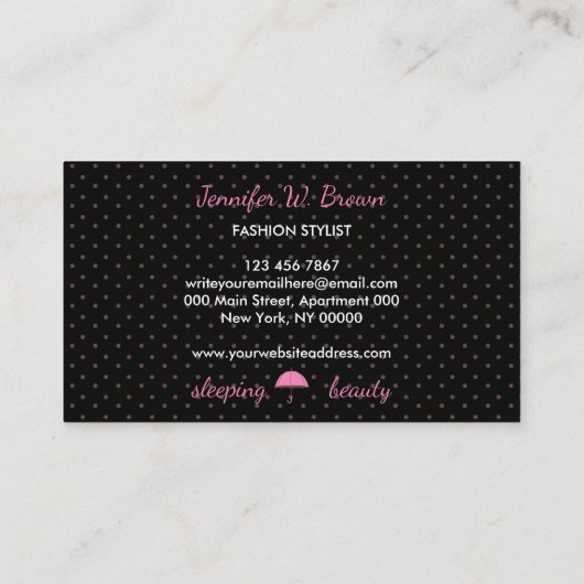 Black Raining Winter Polka Dots Umbrella Visitekaartje (Achterkant)