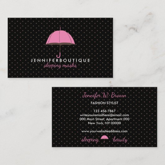 Black Raining Winter Polka Dots Umbrella Visitekaartje (Voorkant / Achterkant)