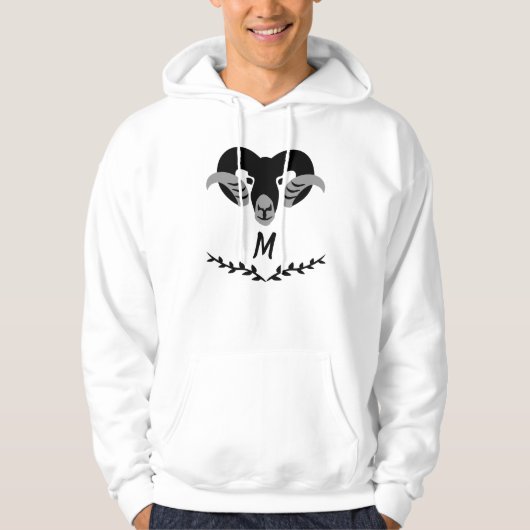 Black Ram met Twisted Horns Silhouette Monogram Hoodie (Voorkant)