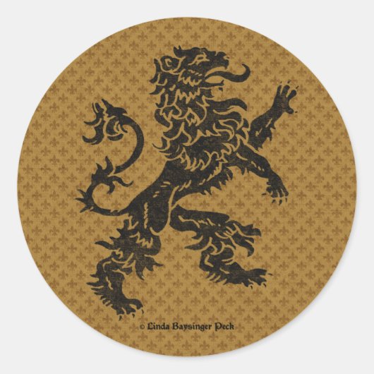 Black Rampant Lion en Fleur de Lis Ronde Sticker (Voorkant)