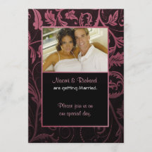 Black & Raspberry Damask foto uitnodiging