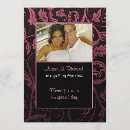 Black & Raspberry Damask foto uitnodiging