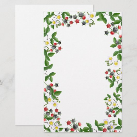 Black Raspberry Floral Stationery Briefpapier (Voorkant / Achterkant)