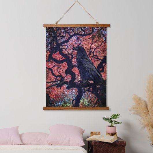 Black Raven and Gnarly Japanese Maple Hangend Wandkleed (Slaapkamer)