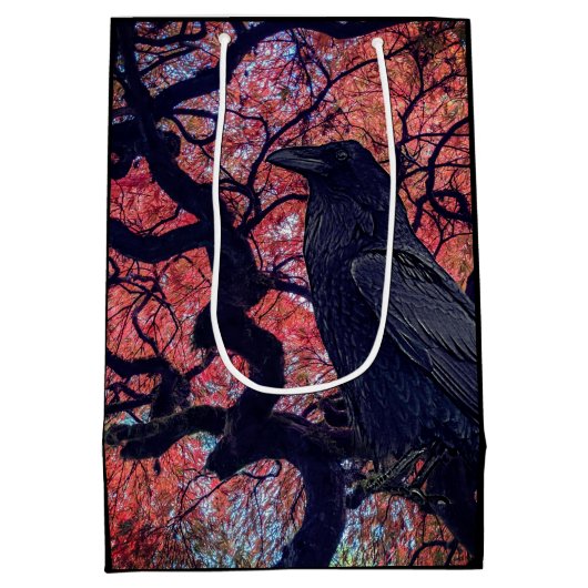 Black Raven and Gnarly Japanese Maple Medium Cadeauzakje (Achterkant)