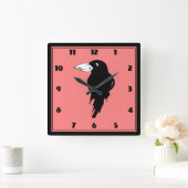 Black Raven Bird Illustration Vierkante Klok (Huis)