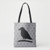 Black Raven Bird Shape met Damask Background Tote Bag (Voorkant)