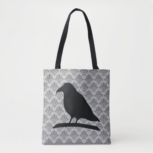 Black Raven Bird Shape met Damask Background Tote Bag (Voorkant)