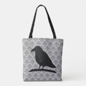Black Raven Bird Shape met Damask Background Tote Bag (Achterkant)