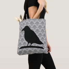 Black Raven Bird Shape met Damask Background Tote Bag