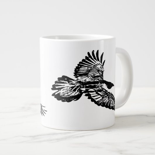 Black Raven Bird Soaring in Flight Swooping Art Grote Koffiekop (Voorkant rechts)