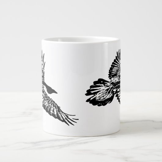 Black Raven Bird Soaring in Flight Swooping Art Grote Koffiekop (Voorkant)