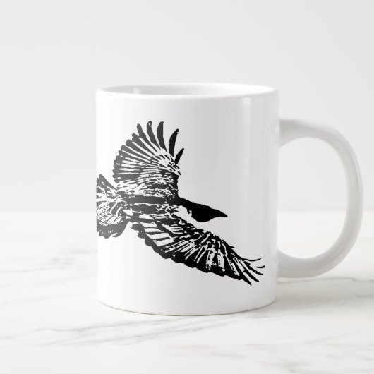 Black Raven Bird Soaring in Flight Swooping Art Grote Koffiekop (Rechts)