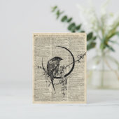 Black Raven Bird stencil over oude woordenboekpagi Briefkaart (Staand voorkant)
